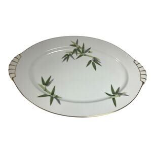Vintage Narumi 12.75" Oval Serving Platter Spring Bamboo Japan 1950s 24K Gold